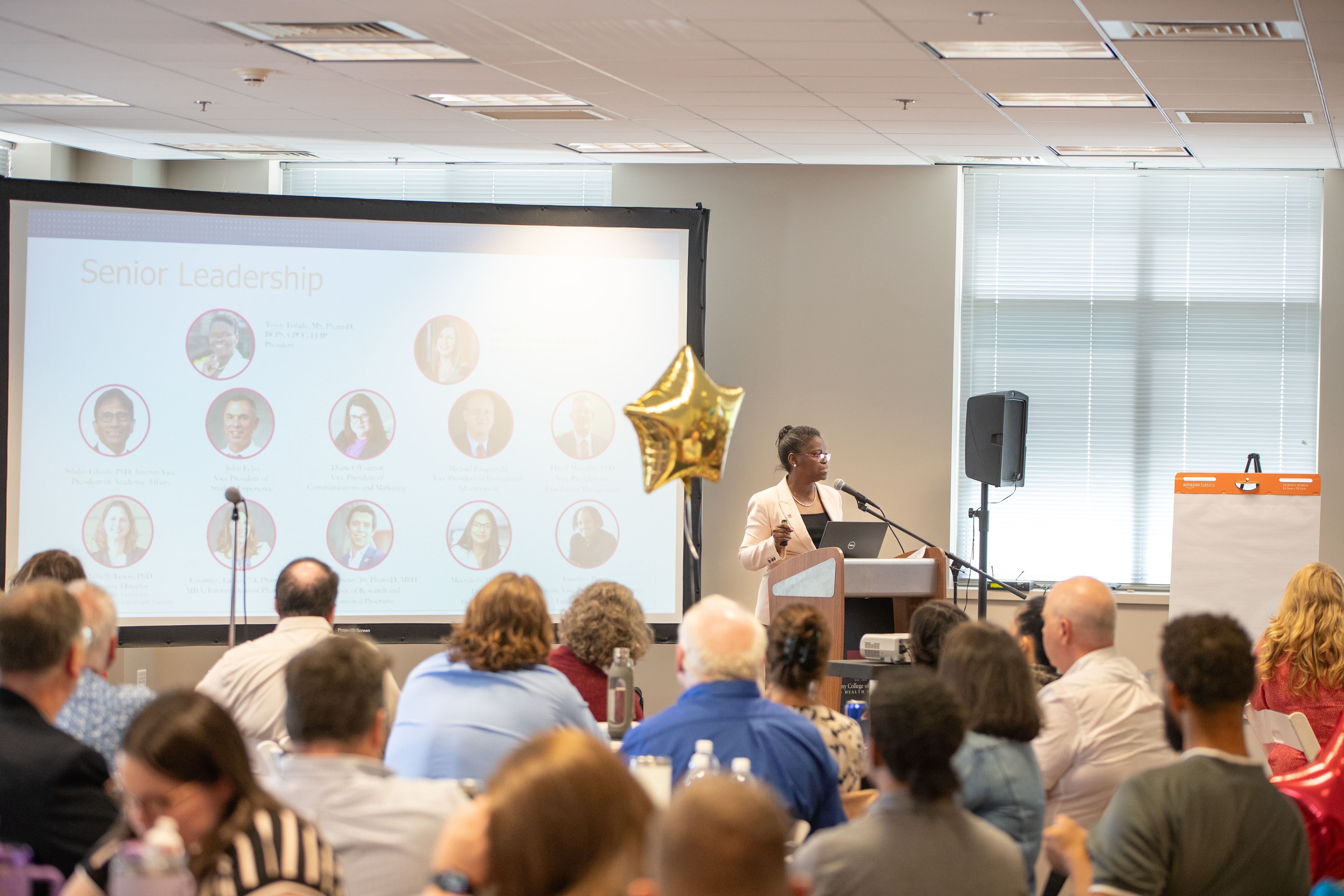 President Tofade speaking at the Faculty Staff Retreat on Aug. 14, 2024 