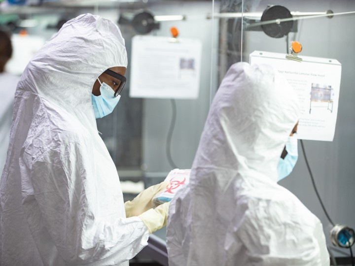 Students wear protective gear while in lab